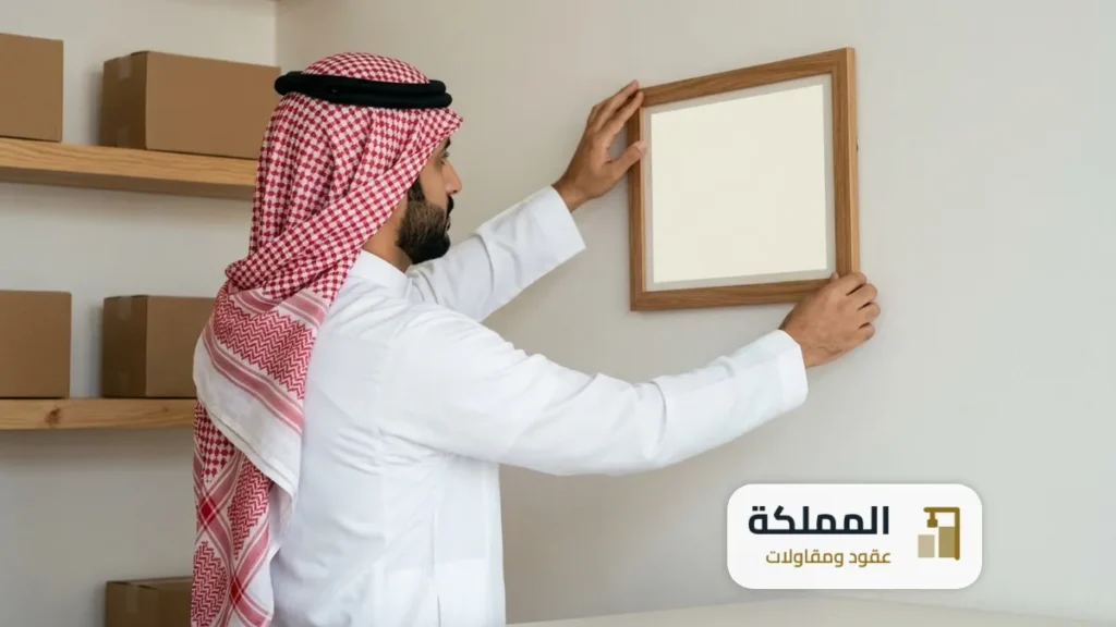 تاجر يعلق ترخيص محله على الجدار بعد اعتماد عقد النظافة الالكتروني