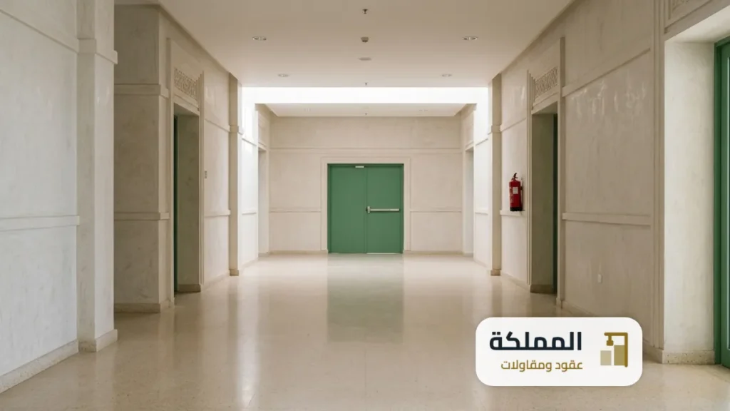 ممر خال من العوائق وفيه طفاية حريق لتجنب رفض شهادة السلامة
