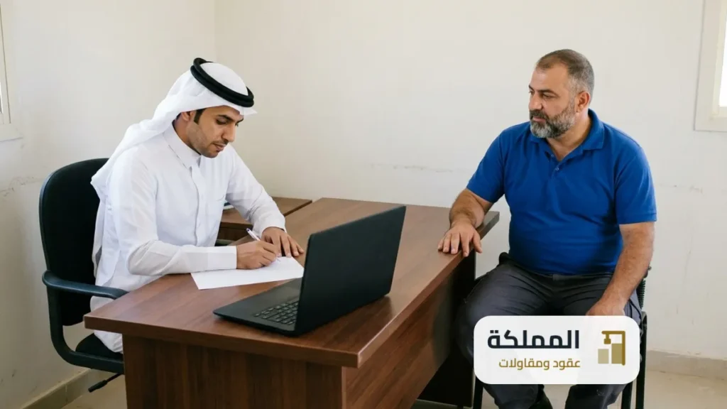 صاحب نشاط يكتب تفاصيل طلب خدمة النظافة بالقلم مع ممثل المقاول