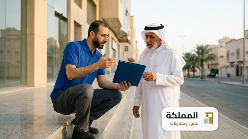 مندوب الشركة يشرح عقد الصرف الصحي لمالك مبنى في جازان