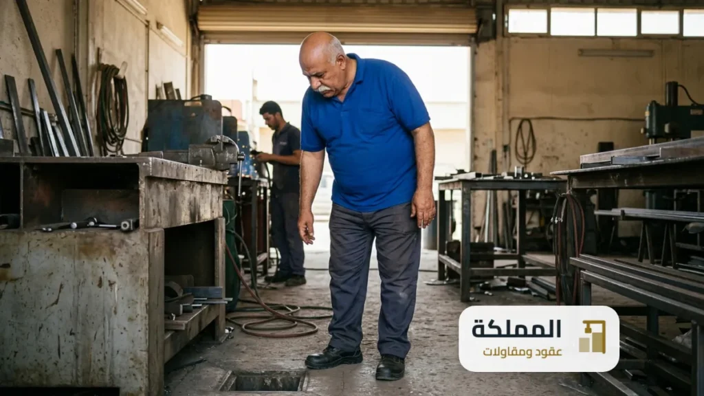 مستشار يفحص نقطة تصريف المياه داخل ورشة حدادة صغيرة
